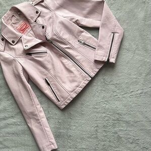 Levi's Vegan Faux Leather Zip Moto Biker Jacket Blush Pastel Pink XS